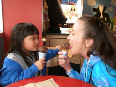 Kasen and Mommy eating ice cream